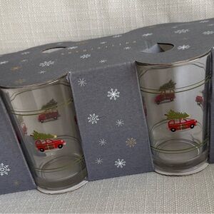 NWT Pottery Barn Woody Wagon Holiday Juice Glass Set (Set/4)